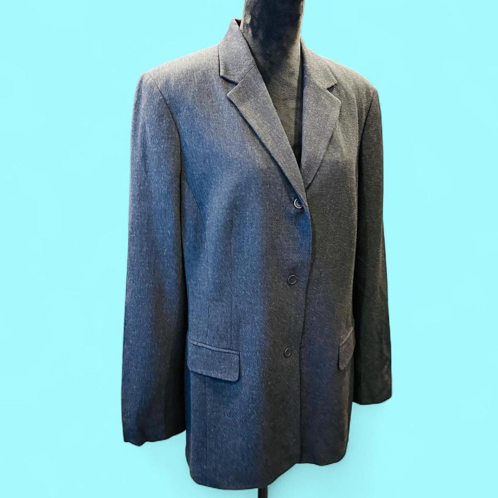 Minimalist Career Vintage 90s Preppy Gray Wool Blend Liz Claiborne Blazer 16 EUC